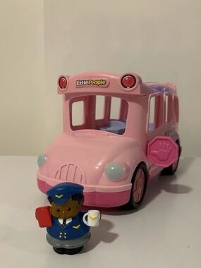 2/20$ 🐮 Little People School Bus Pink Talking Sounds Fisher Price Plus Driver